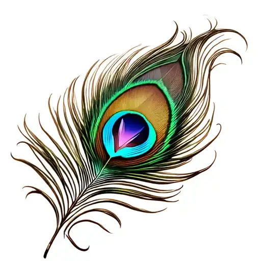 abstract peacock feather with heart shaped gem in the feather with swirly filigree tattoo design idea