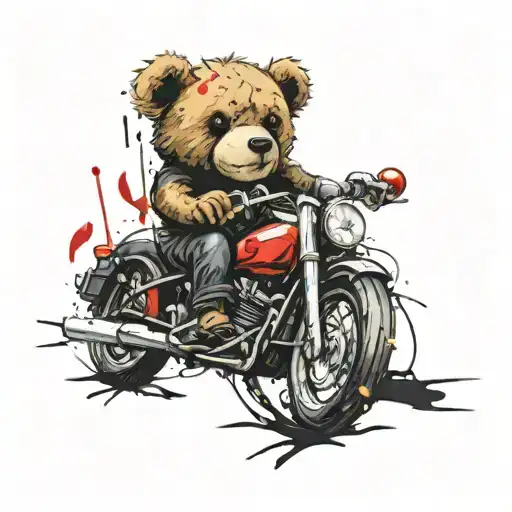 A teddy bear riding a black cruiser motorcycle tattoo design idea