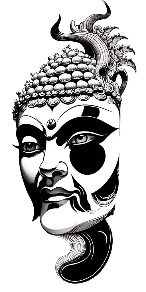 buda half meditating devil face one eye tattoo design idea