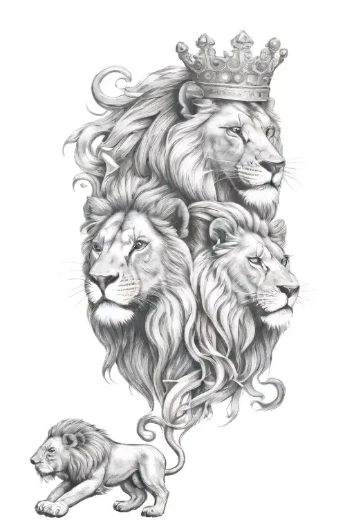 lions and king tattoo design idea