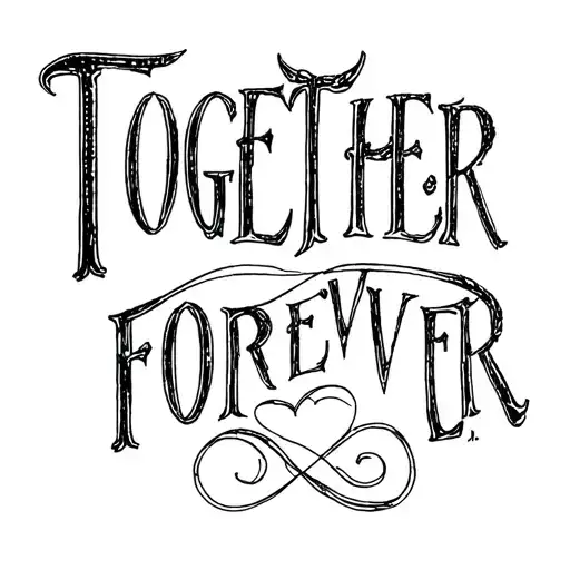 "TOGETHER FOREVER" ABIGRAM TATTOO OF TWO WORDS INTO ONE tattoo design idea