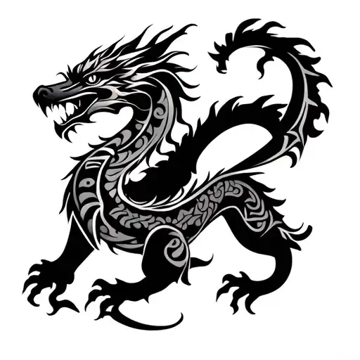 Create me an image that extends from the wrist to the shoulder that includes a filipino dragon with tribal tattoos in it tattoo design idea
