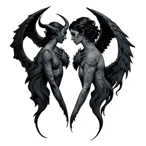 Devil And Angel Neck tattoo design idea
