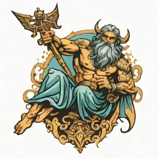 poseidon holding the trident tattoo design idea