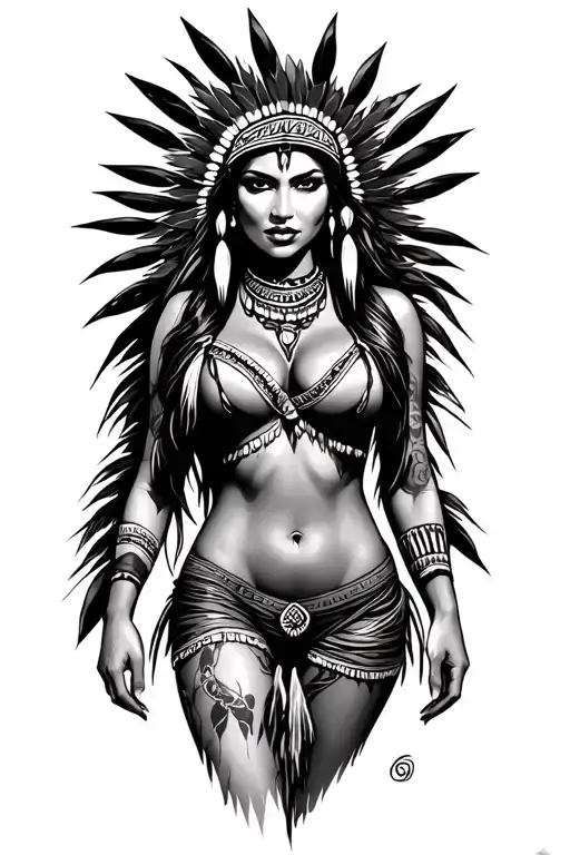 sexy native american woman standing side tattoo design idea