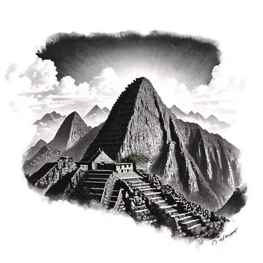 machu picchu mountains only tattoo design idea