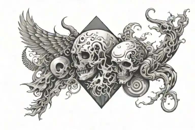 Creation,Balance &Destruction coexisting peacefully representing tattoo design idea