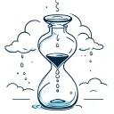 an hour glass bottle with a hole on top where time is dropping in and out of it from a cloud tattoo design idea