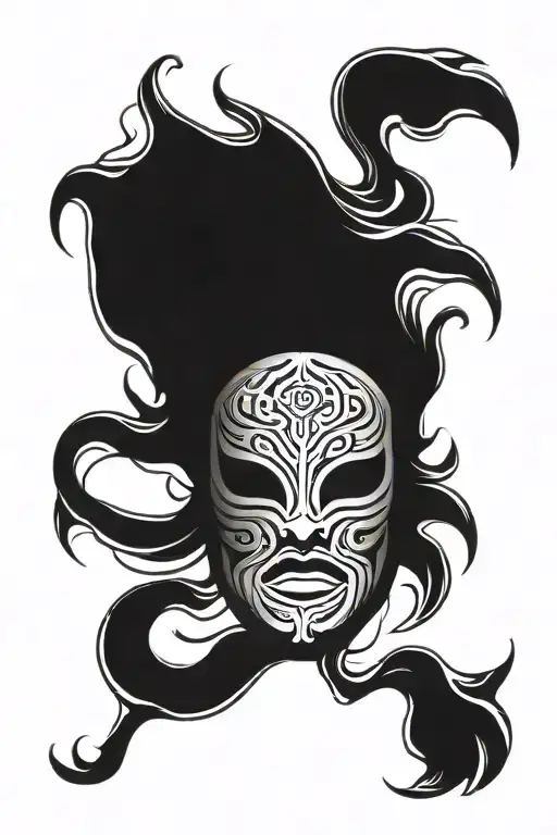 A lucha libre mask intertwined with ocean waves, symbolizing strength and fluidity tattoo design idea