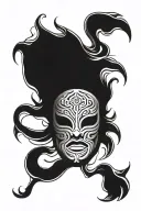 A lucha libre mask intertwined with ocean waves, symbolizing strength and fluidity tattoo design idea