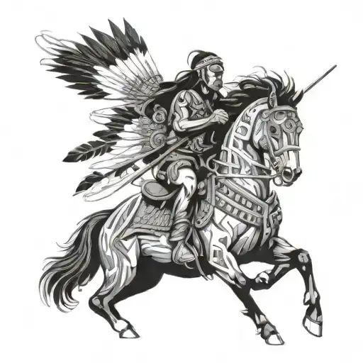 native American on horseback with a headdress made of sticks of dynamite  tattoo design idea