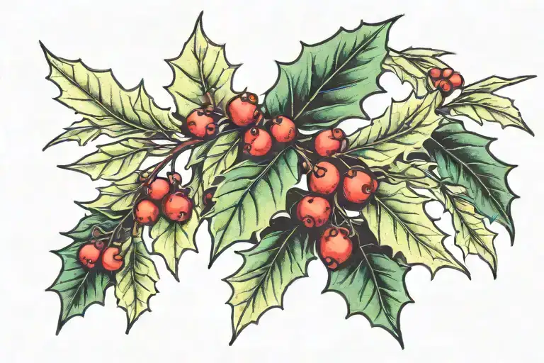 holly leaves and berrys tattoo design idea