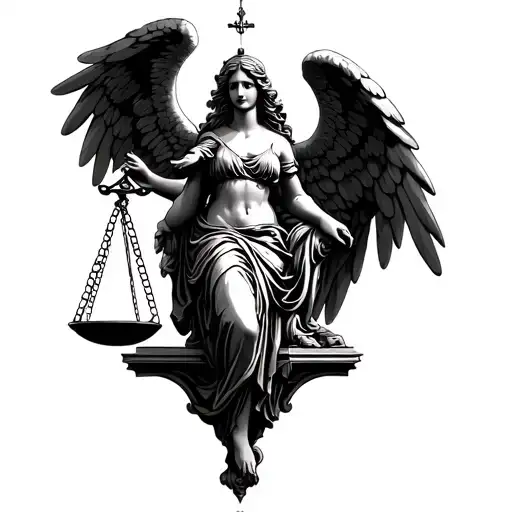 Lady Justice , balance , angel and god symbol tattoo design idea