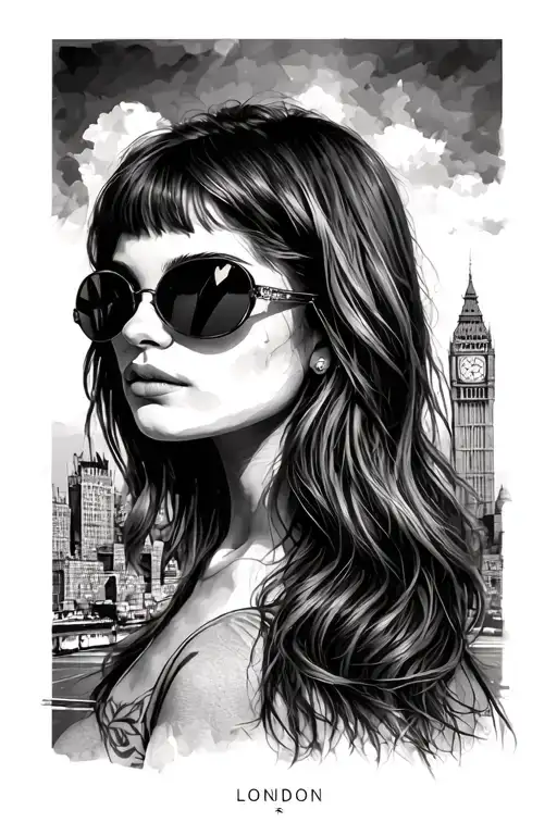girl with aviators london skyline woman with aviators tattoo design idea