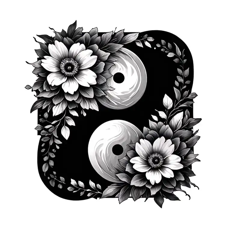 flowers with yin yang symbol tattoo design idea