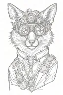 STEAMPUNK FOX WITH GOGGLES TATTOO SOLID BLACK WORK LINE WORK SIMPLE LINES WITH SMALL AMOUNT OF SHADING tattoo design idea