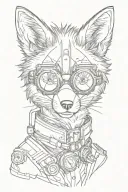 STEAMPUNK FOX WITH GOGGLES TATTOO SOLID BLACK WORK LINE WORK SIMPLE LINES WITH SMALL AMOUNT OF SHADING tattoo design idea