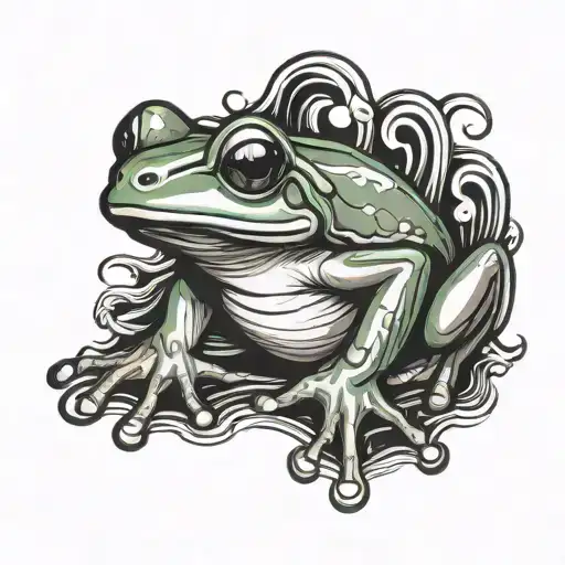 green tree frog karate chopping soju bottle tattoo design idea