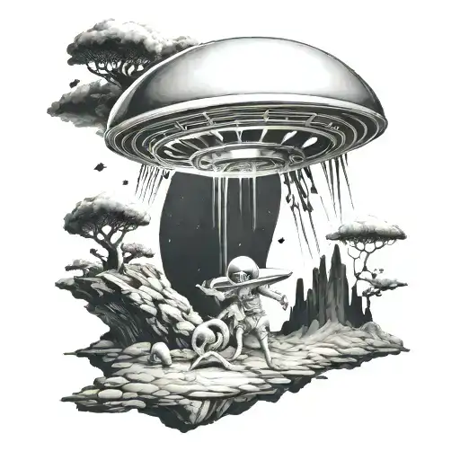 alien abduction scene tattoo design idea