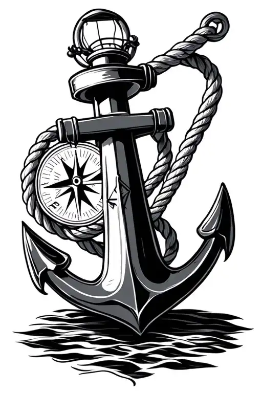 compass lighthouse rope anchor intertwined tattoo design idea