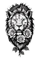 lion, roses, clock, map tattoo design idea