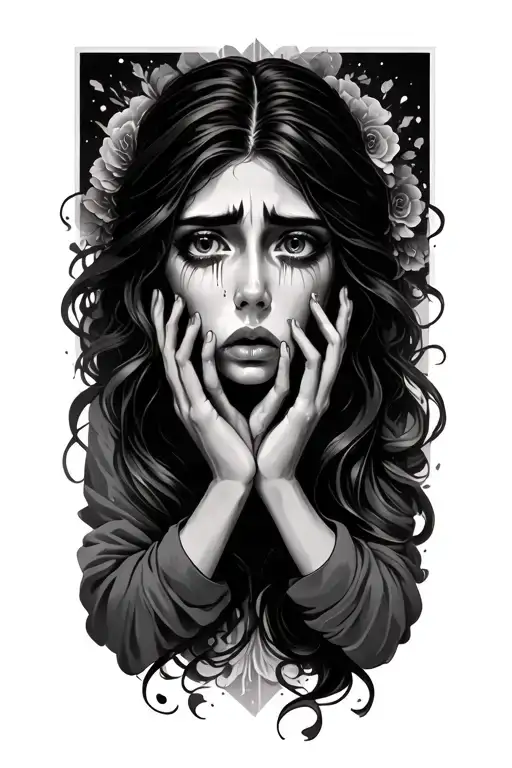 woman praying crying eyes tattoo design idea