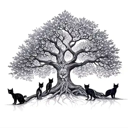 freya  cats tree of life  tattoo design idea