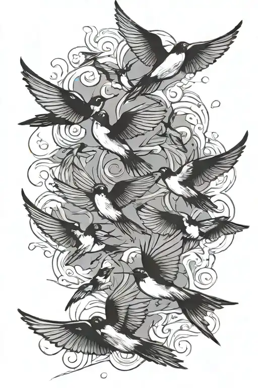 9 swallows flying tattoo design idea