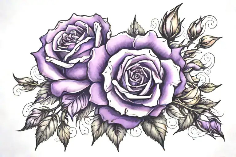 roses in purple with fire tattoo design idea