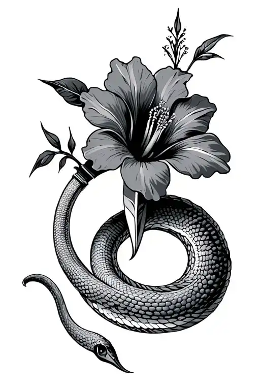 coiled snake dagger hibiscus flower tattoo design idea