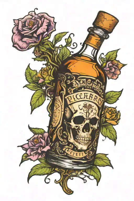 whiskey bottle with poison label "Puchero's Alchemist" tattoo design idea