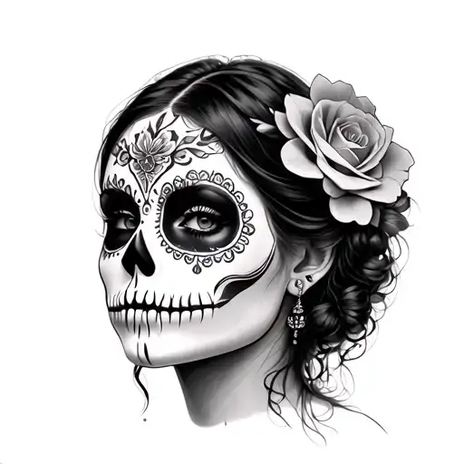 woman in sugar skull makeup tattoo design idea
