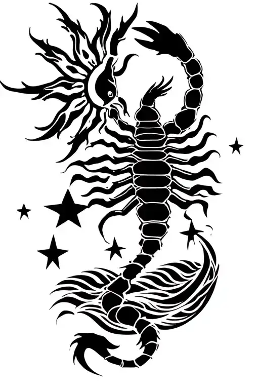 filipino sun and stars, scorpion, waves, rat, tribal tattoo design idea