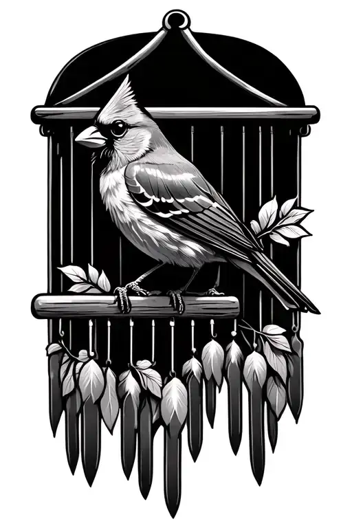 windchime with cardinal perched tattoo design idea