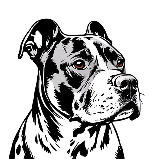 side shot of a black pitbull with spots face portrait graffiti style tattoo design idea