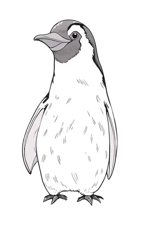Penguin, small, walking, slightly sideways, cartoon tattoo design idea