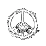 turtle and peace sign intertwined tattoo design idea
