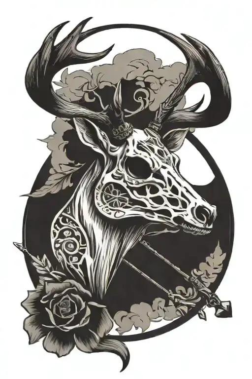 deer skull , bow and arrow , diesel mechanice tattoo design idea
