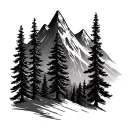 A mountain range with evergreen trees tattoo design idea