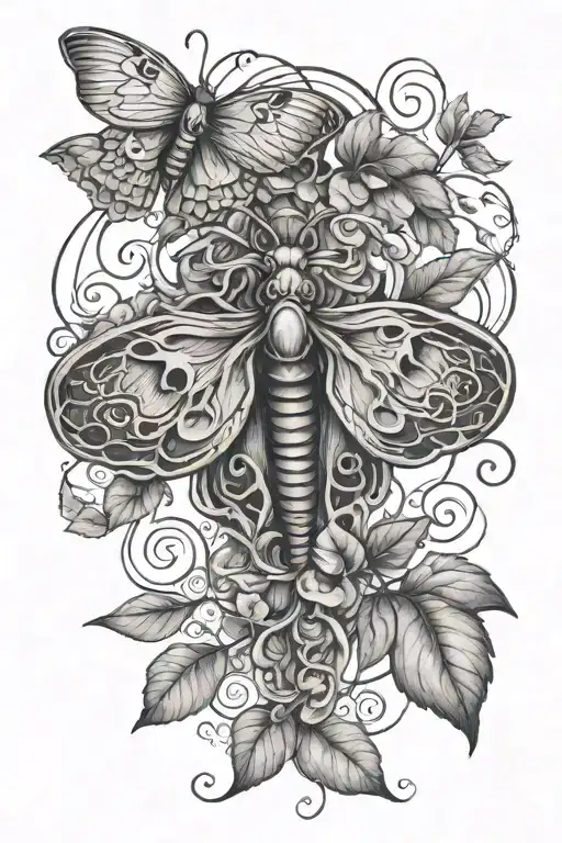 death moth and vines tattoo design idea