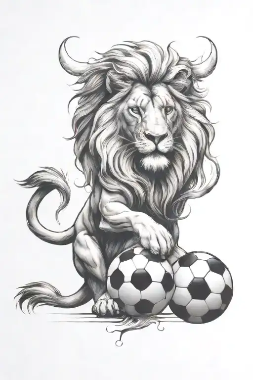 soccer tattoo on back with lion head surrounded by smoke and clouds with angels tattoo design idea