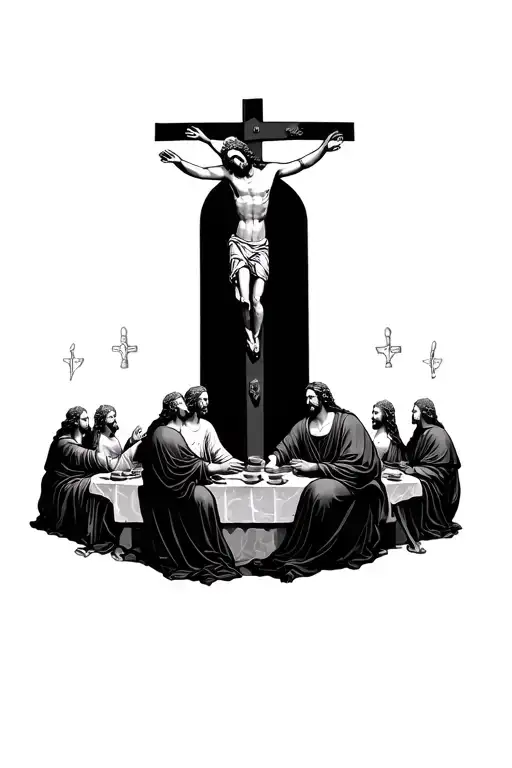 the last supper with Jesus crucifix intertwined tattoo design idea