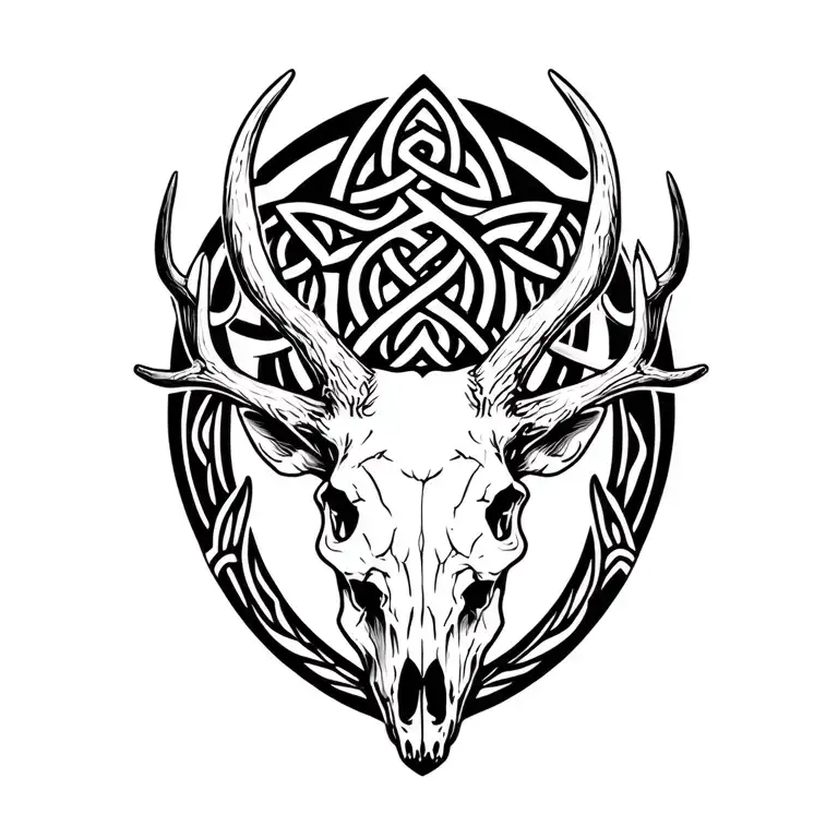 stag skull and Celtic symbol integrated tattoo design idea