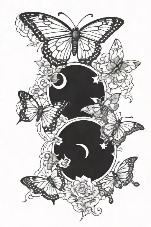 Butterflies, Sagittarius sign incorporated, yin yang symbol tattoo design idea