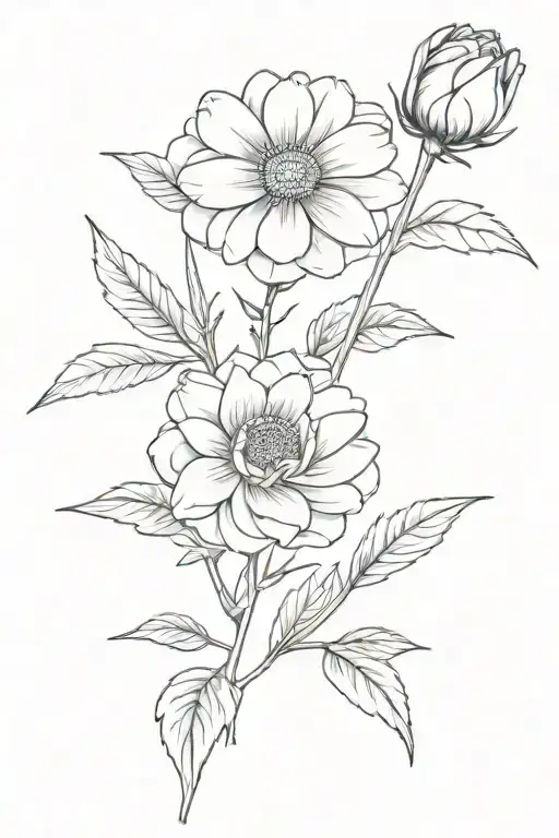aster flower, daisy flower, aster flower, rose flower, small sparrow tattoo design idea