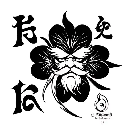 white beard symbol from one piece big with five leaf black clover  from black cloverand hidden leafe symbol from Naruto tattoo design idea