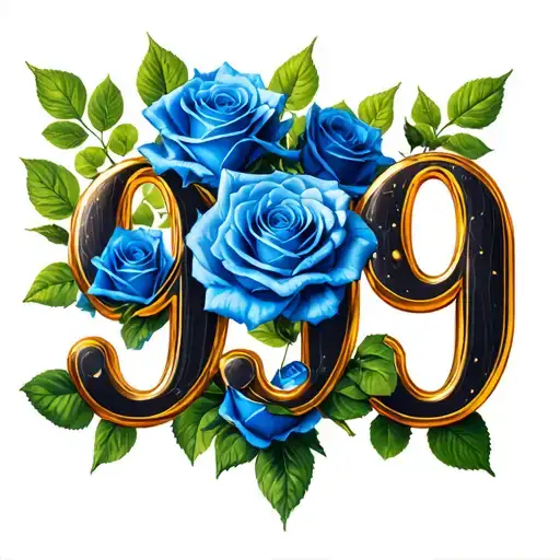 blue roses wrapped around the numbers 999 juice wrld tattoo design idea