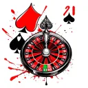 spade of jack and club of jack next to a roulette wheel that has the ball landing in the number 20 tattoo design idea