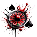 spade of jack and club of jack next to a roulette wheel that has the ball landing in the number 20 tattoo design idea