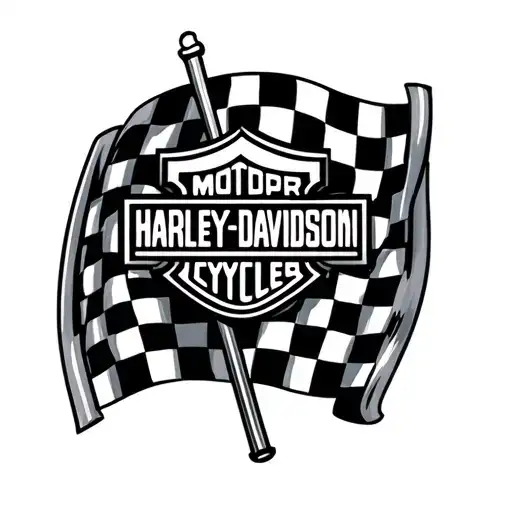 harley davidson emblem, checker flag, piston tattoo design idea